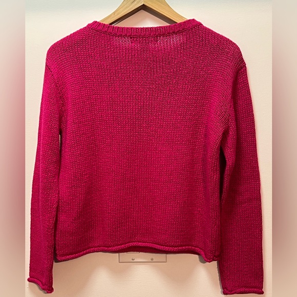 Ralph Lauren | Fuchsia Pink Cropped Sweater with Shoulder Buttons - Petite Small - Picture 6 of 8